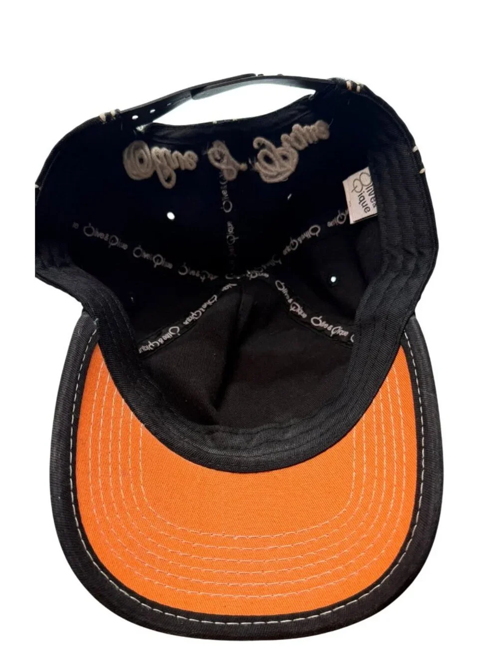 Olive & Pique Orange Distressed Baseball Cap with Huge Rhinestone Flower Bling